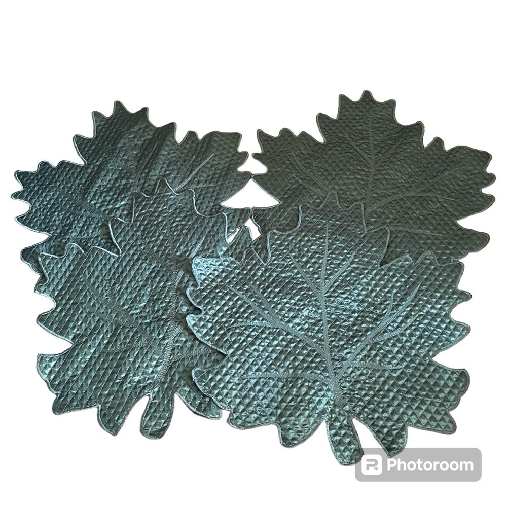 Vintage Green Maple Leaf Fall Place Mat Decorative Cloth Bundle Lot of 4 Home